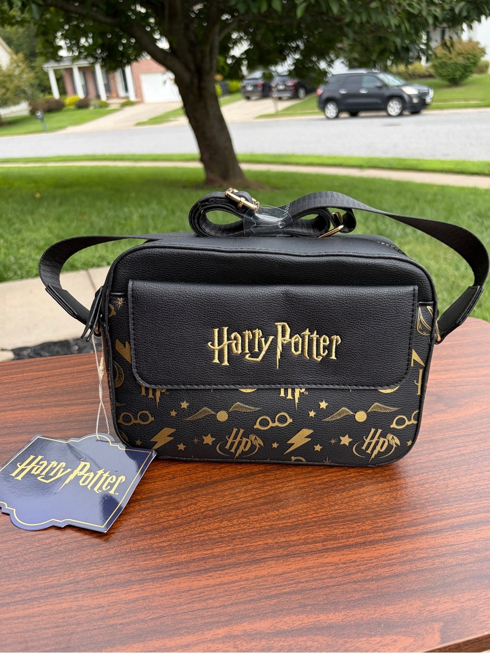 Harry Potter Black Gold Symbols Crossbody Bag Adjustable Strap NWT